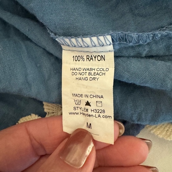 Hayden Los Angeles midi dress. Blue w/crochet top & bottom. A Line Size Medium - Picture 9 of 11